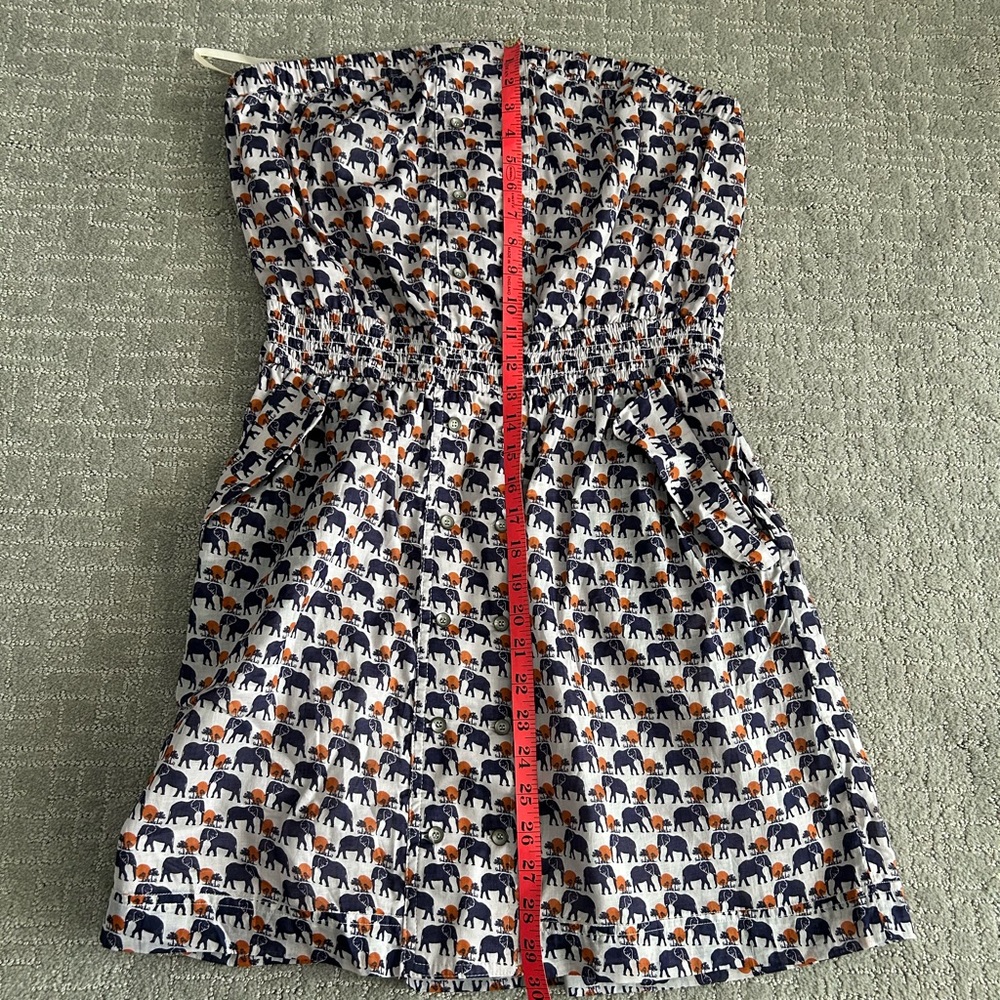 NWT BCBGeneration Strapless Elephant Print Dress Navy Orange Safari BUTTON Large - Picture 13 of 16